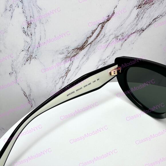 New PRADA Sunglasses Black White Talc Gold Symbole Oval Cat Eye Womens main image 4